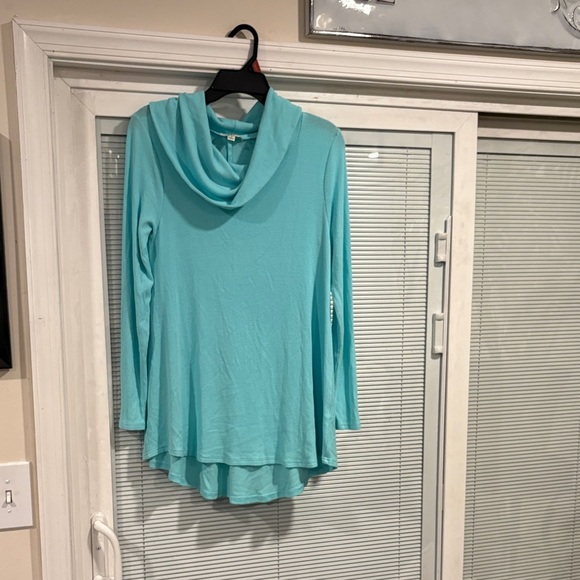 Umgee Tops - Umgee Light Blue Ribbed Knit Top, Cowl neck